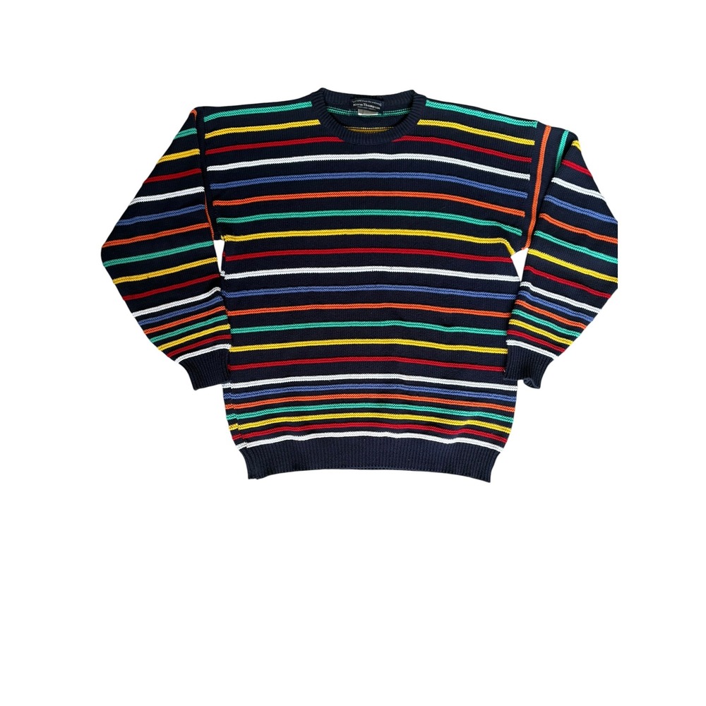 Vintage 80s 90s Norm Thompson 3D Rainbow Stripe Oversized Cotton Sweater Large